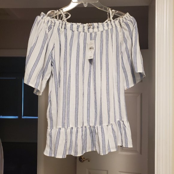 NWT Loft Off the Shoulder Blue/White Top (Sz M) - Picture 4 of 4